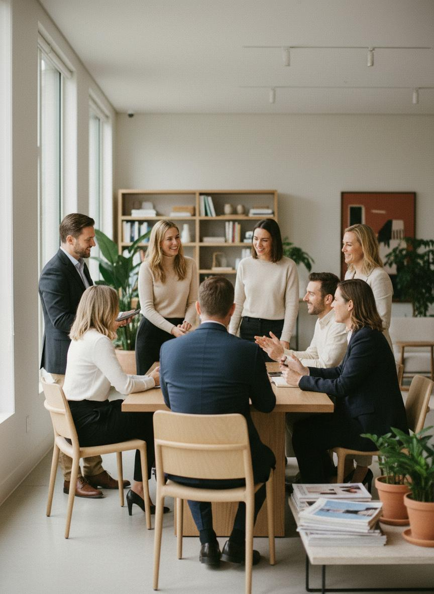 Business owners exchanging perspective around a shared table